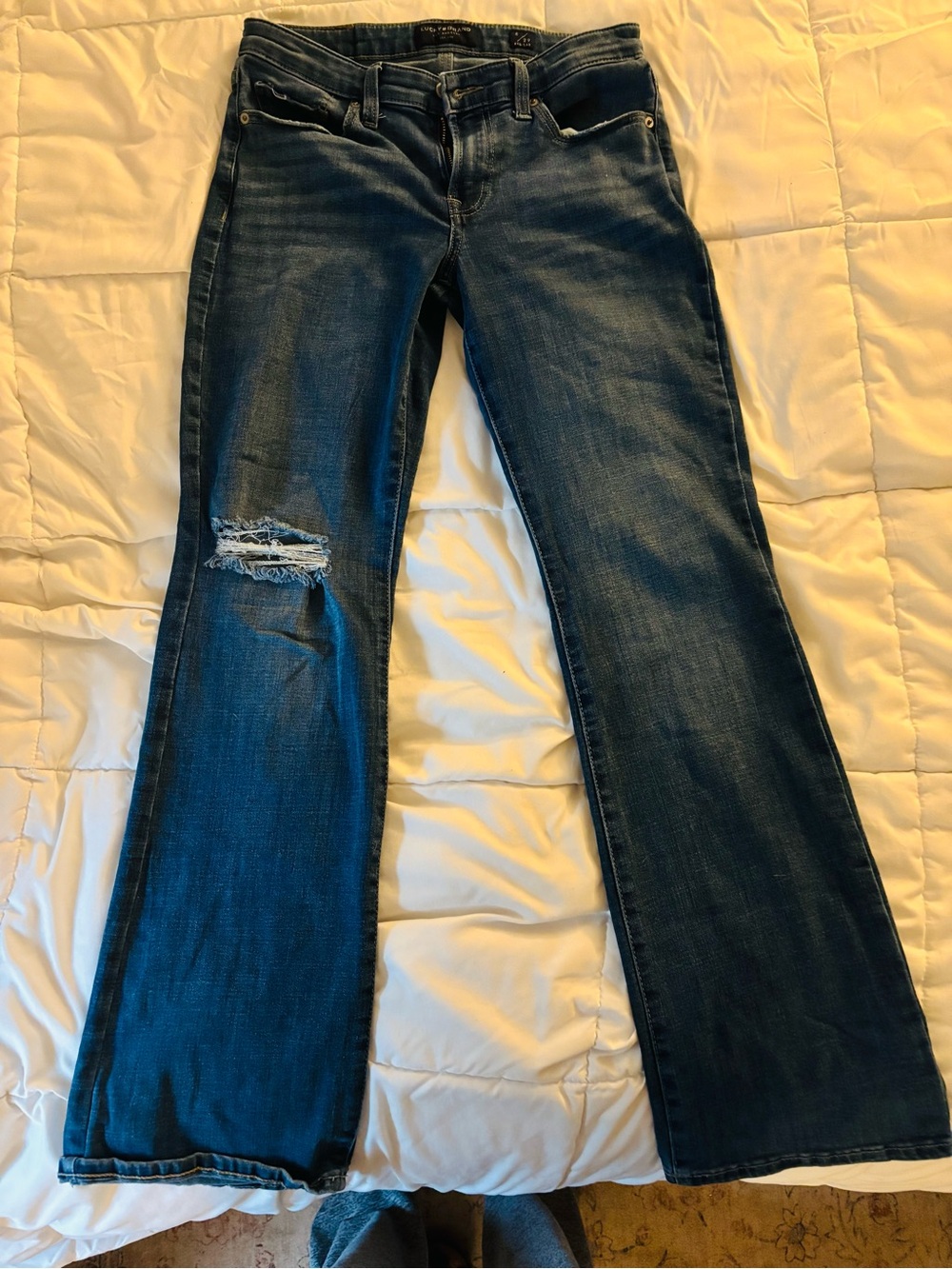 Lucky Brand Dark Blue Mid Rise Jeans with Distressed Knee